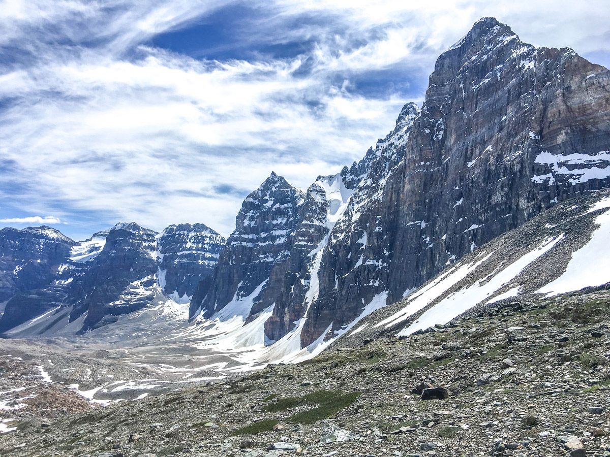 Mountain views from the Eiffel Lake and Wenkchemna Pass Hike near Lake Louise, Banff National Park, Alberta