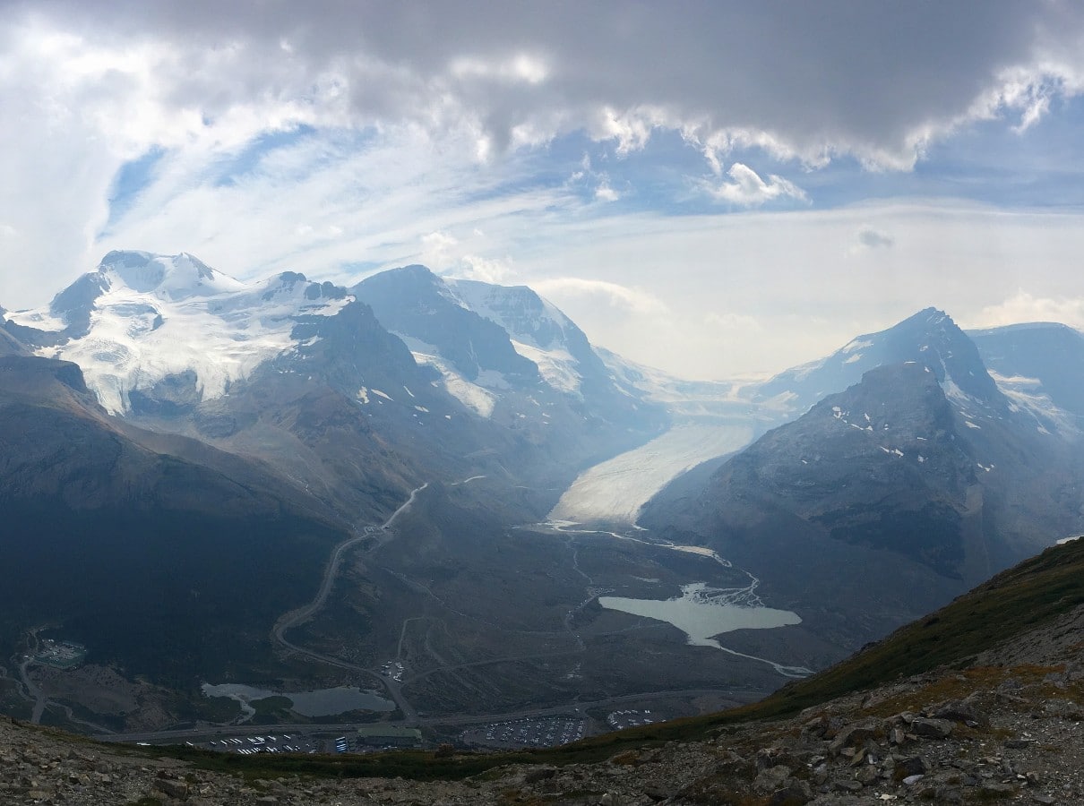 View of Athabasca Glacier and the surroundings from the Wilcox Pass Hike from the Icefields Parkway near Banff National Park