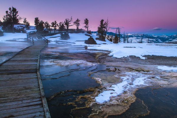 Winter sunset on a winter weekend in Yellowstone National Park