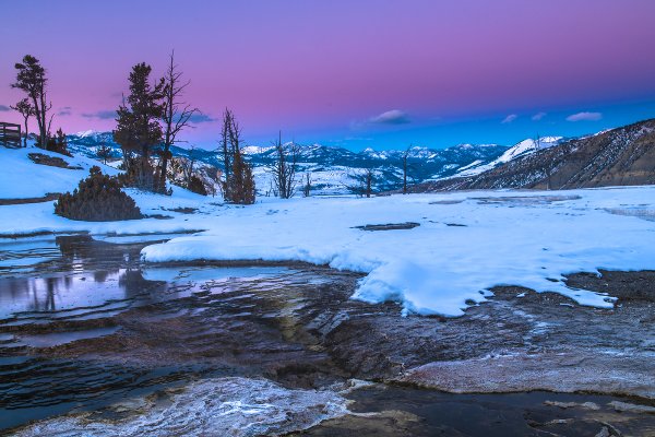 Sunset on a winter weekend in Yellowstone National Park