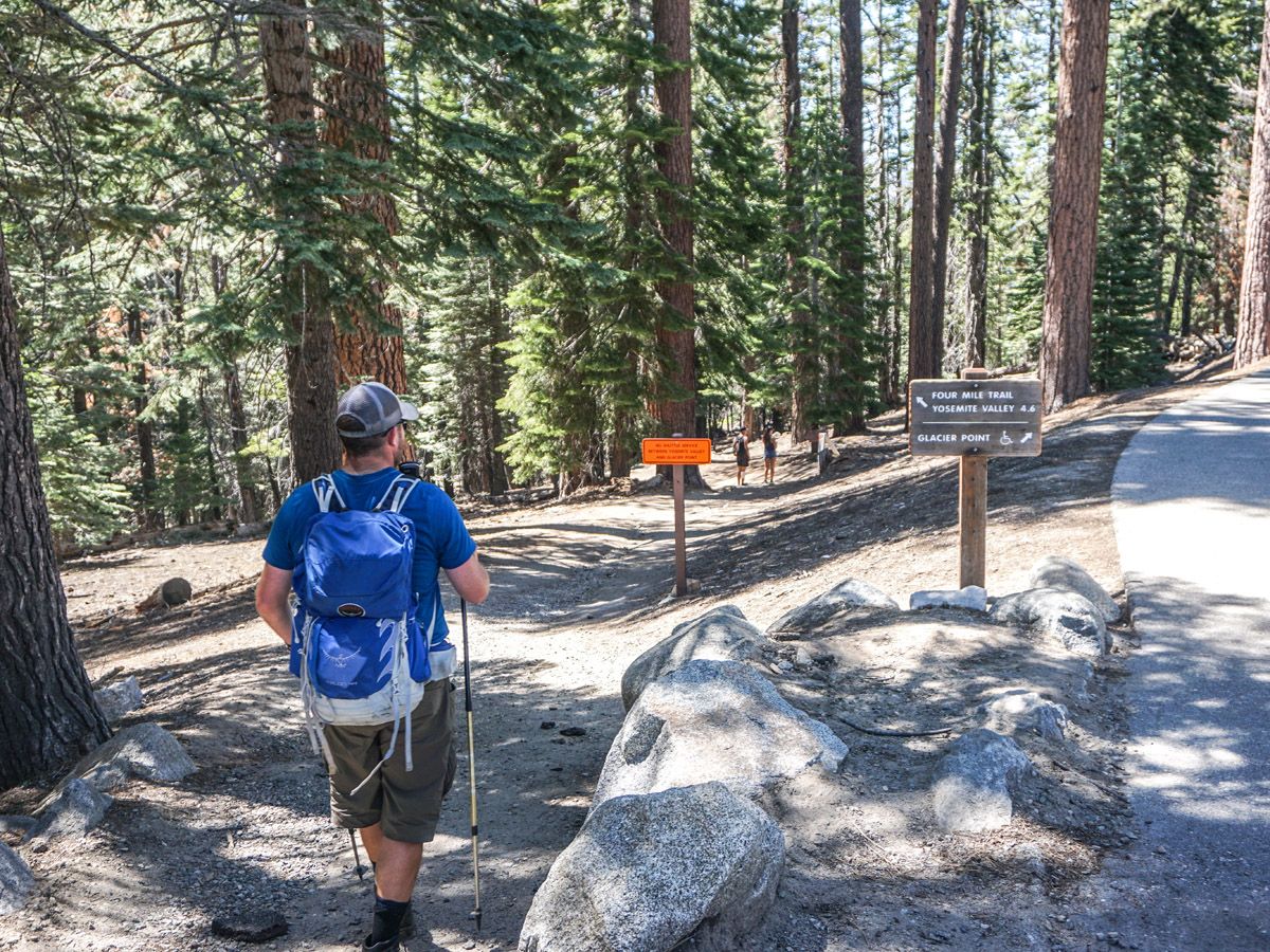 Hiker on a junction at Yosemite Boot Route Hike in Yosemite National Park
