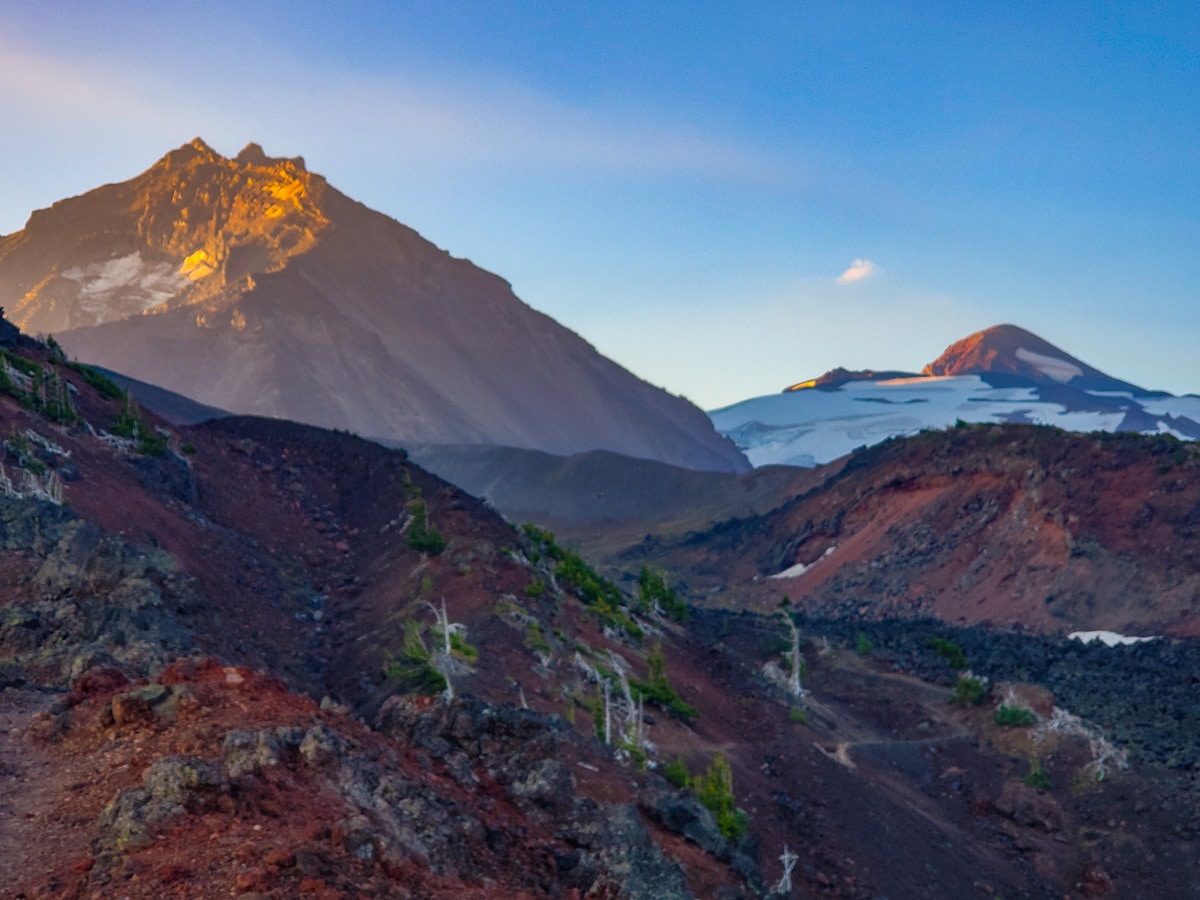 Volcanoes at sunrise on the Pacific Crest Trail