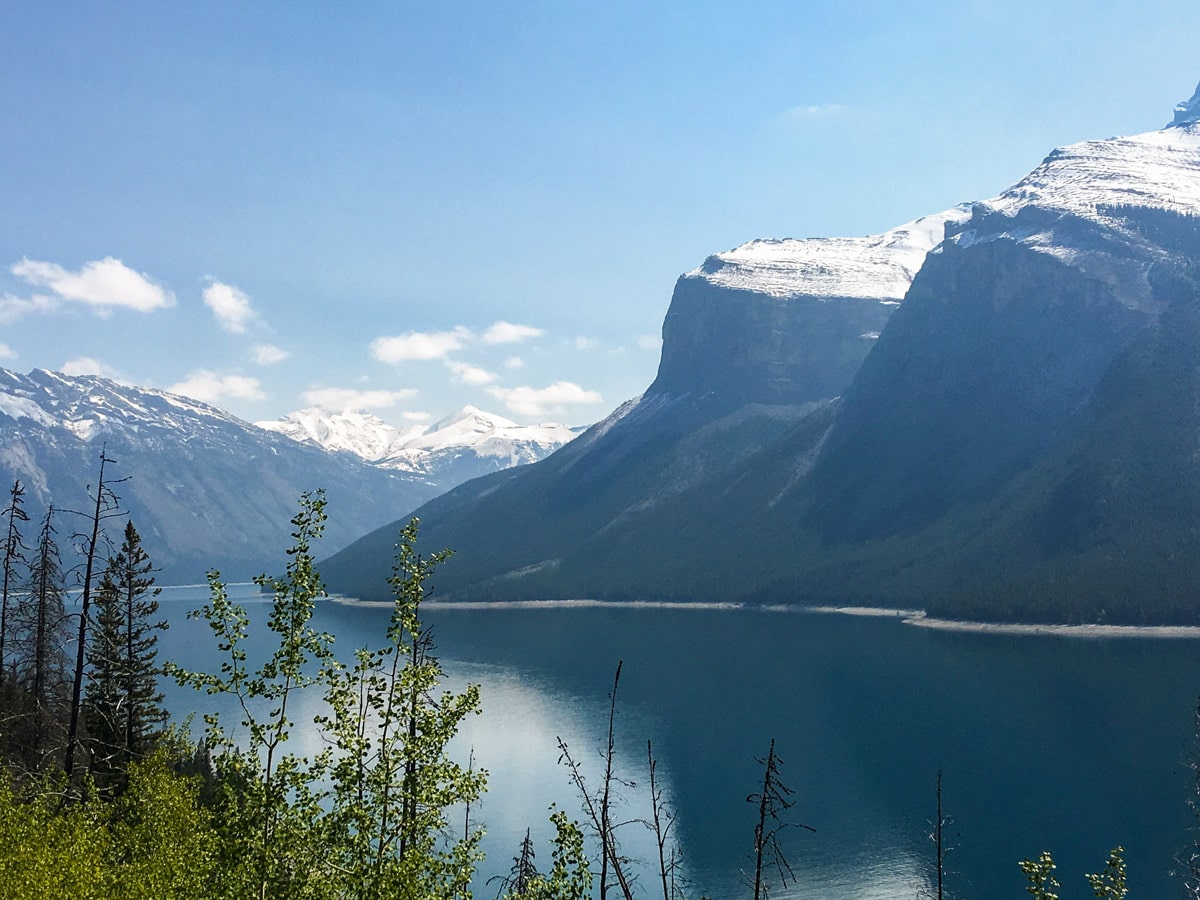 Wonderful views of Lake Minnewanka backpacking trail in Banff National Park