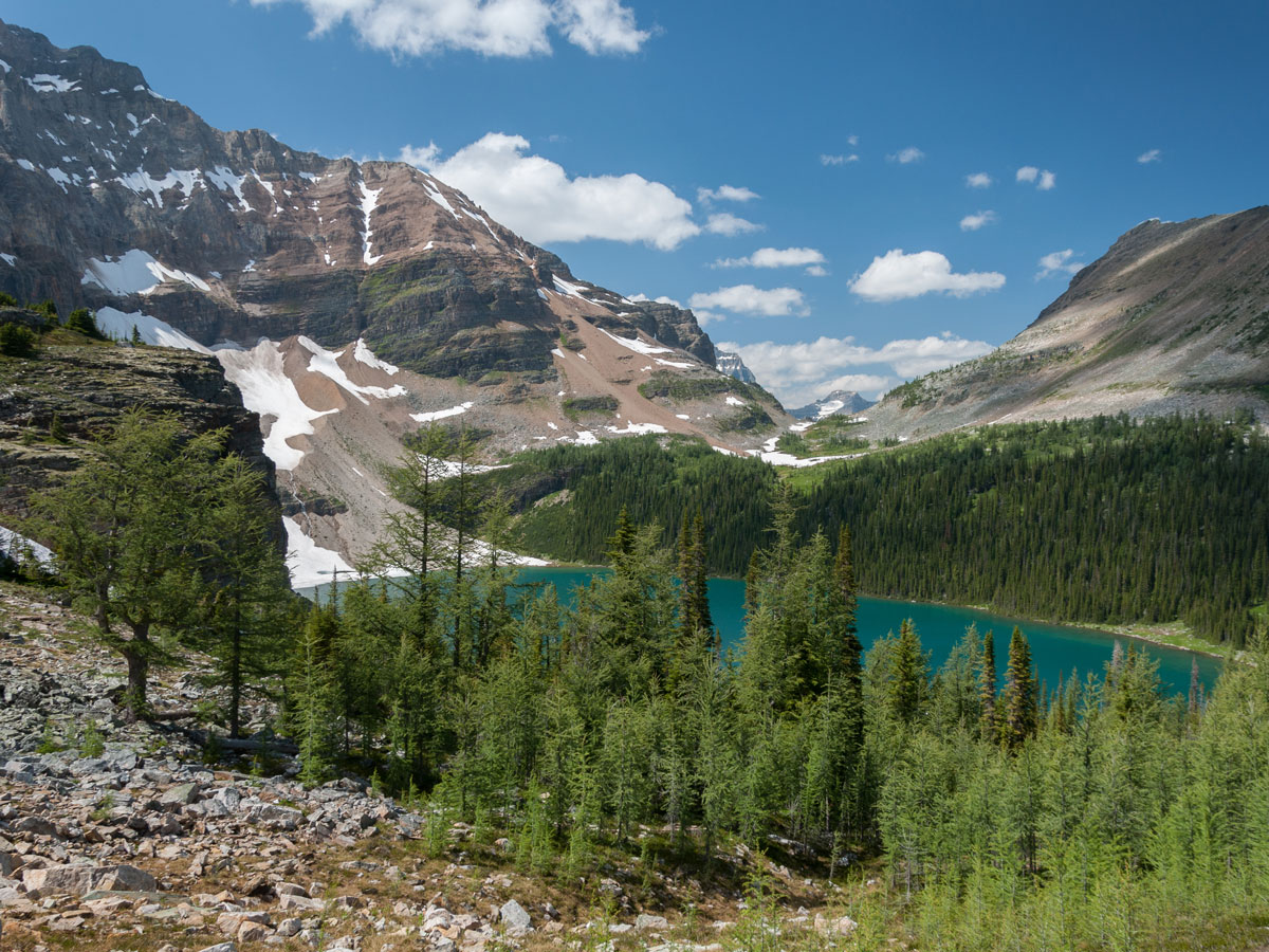 Scarab Lake on Gibbon, Whistling, and Healy Pass backpacking trail in Banff National Park