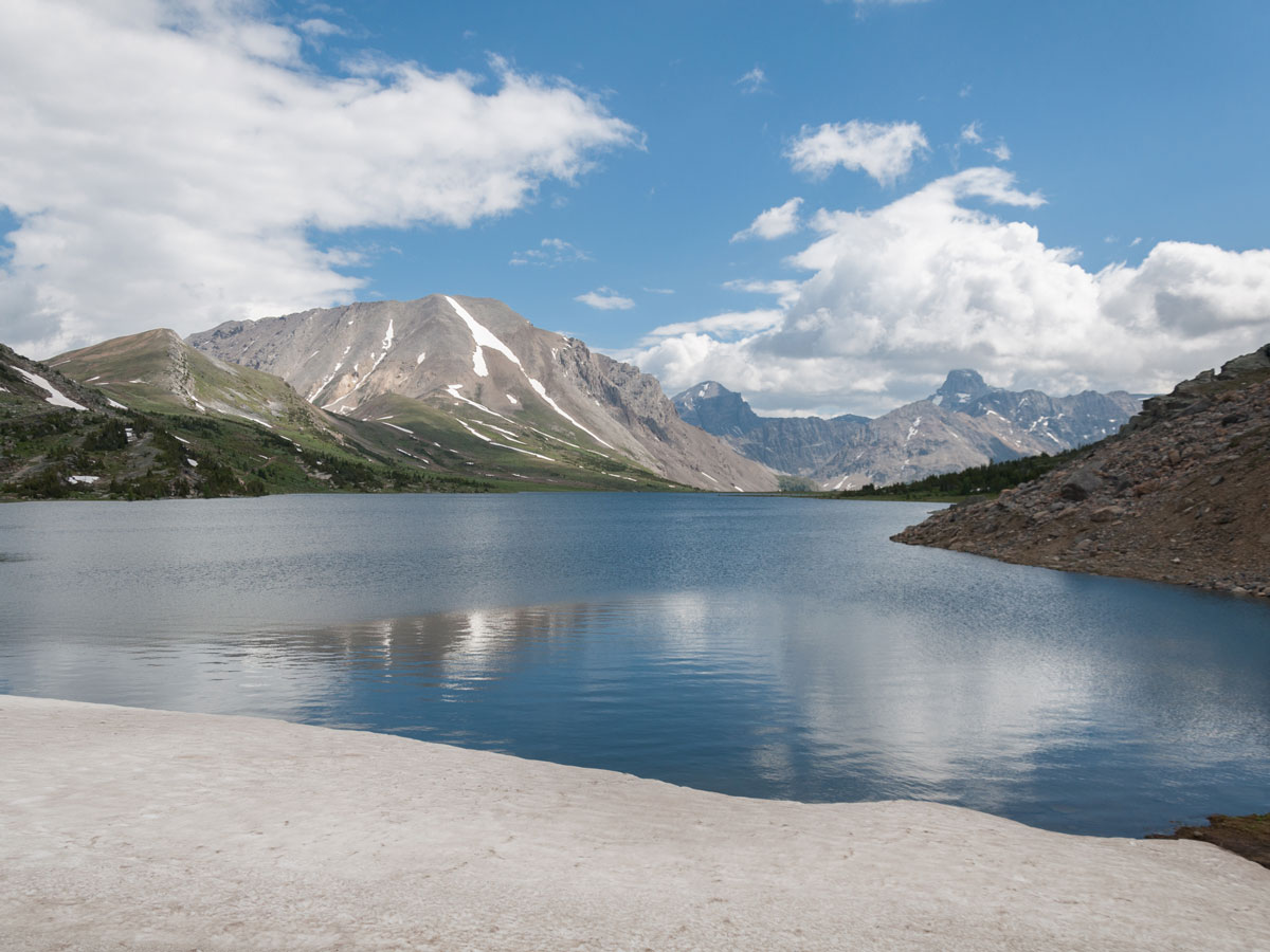 Ptarmigan Lake and Fossil Mountain on Baker Lake and the Skoki Region backpacking trail in Banff National Park
