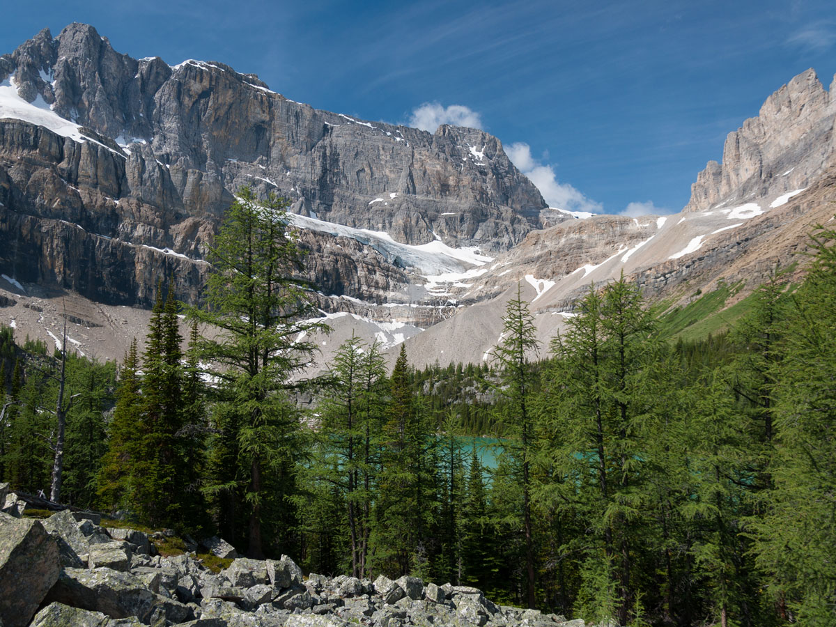 Myosotis Lake view from Baker Lake and the Skoki Region backpacking trail in Banff National Park