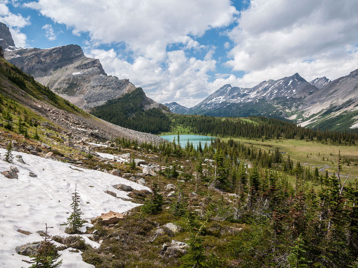 Moose Lake on Devon Lakes backpacking trail in Banff National Park