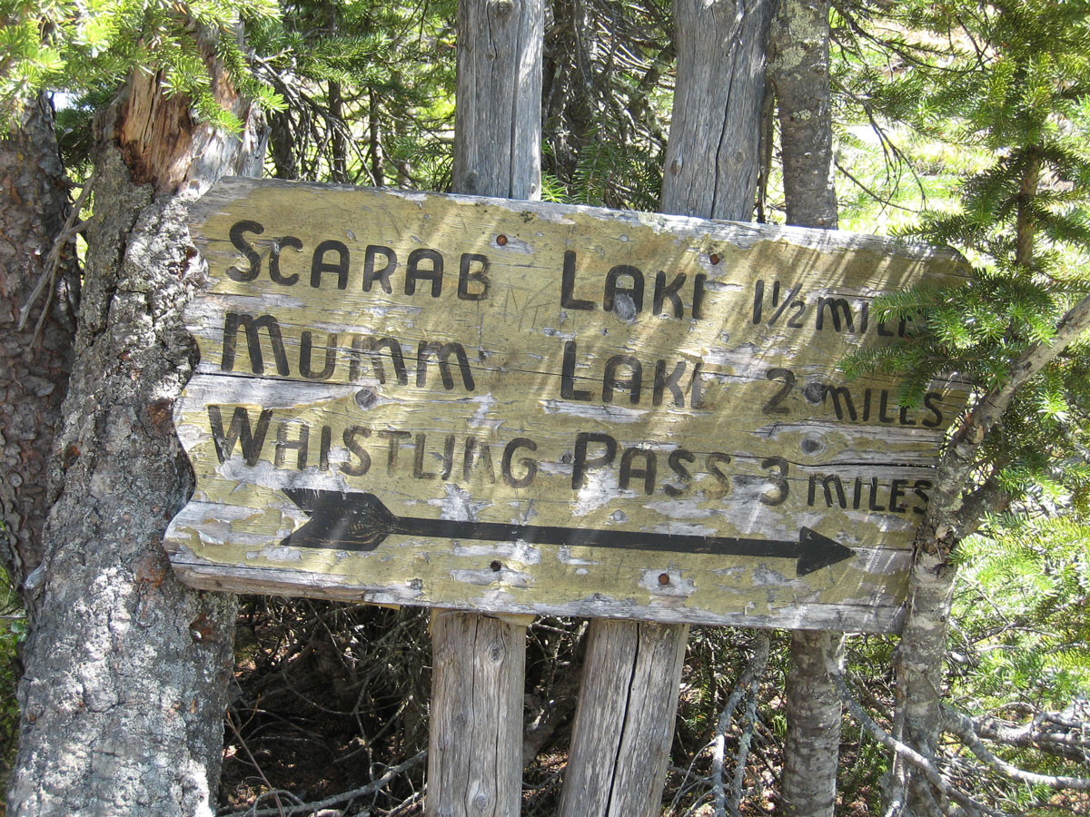 Signpost on Egypt Lake backpacking trail in Banff National Park