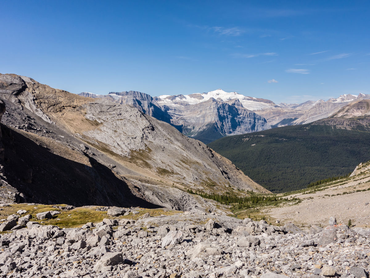 Looking back down the valley from Little Hector scramble in Banff National Park