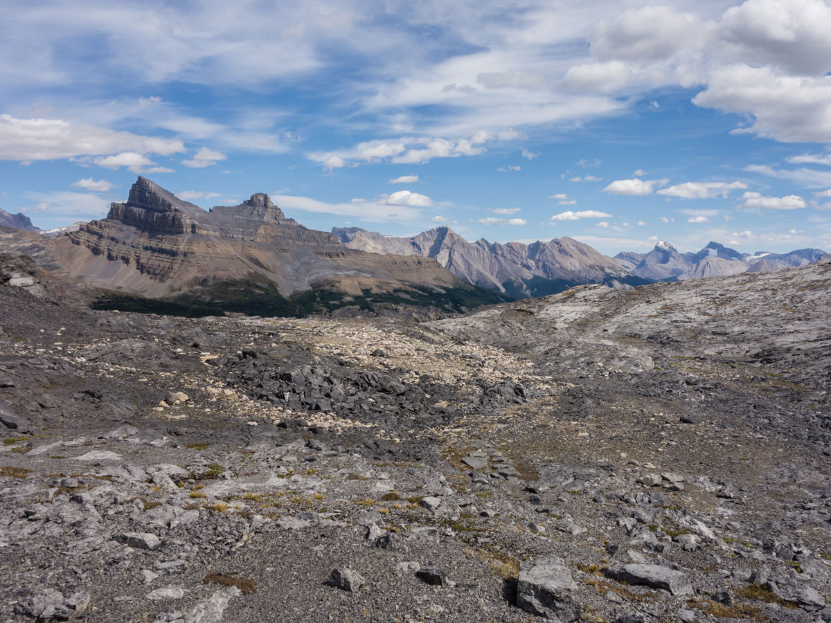 View east through Hector Pass on Little Hector scramble in Banff National Park
