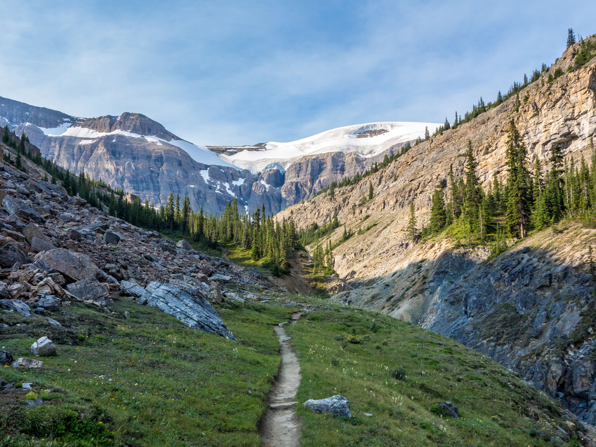 Beautiful trail towards Bow Hut on the Onion scramble in Banff National Park