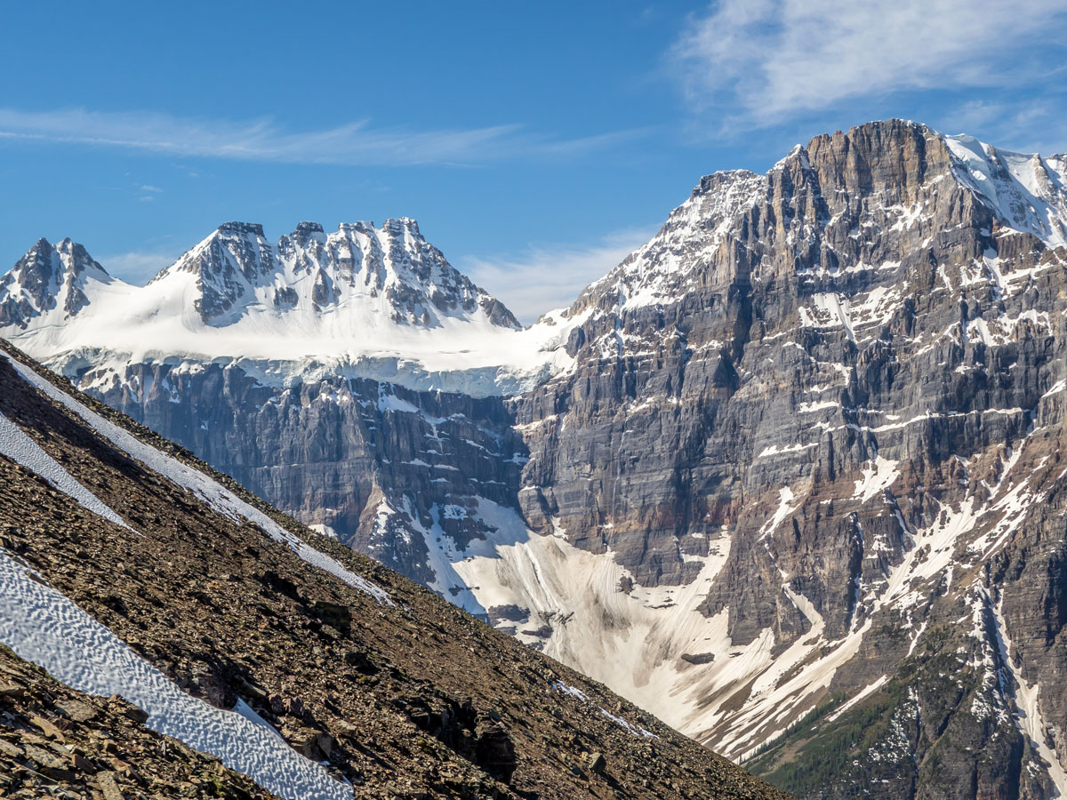 Beautiful hanging glacier on Panorama Ridge scramble in Banff National Park