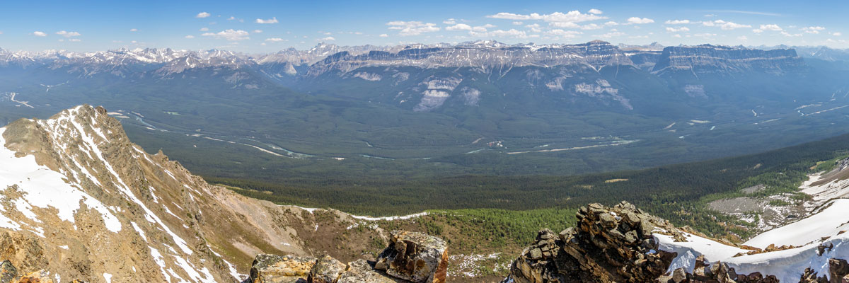 View east from the summit of Panorama Ridge scramble in Banff National Park