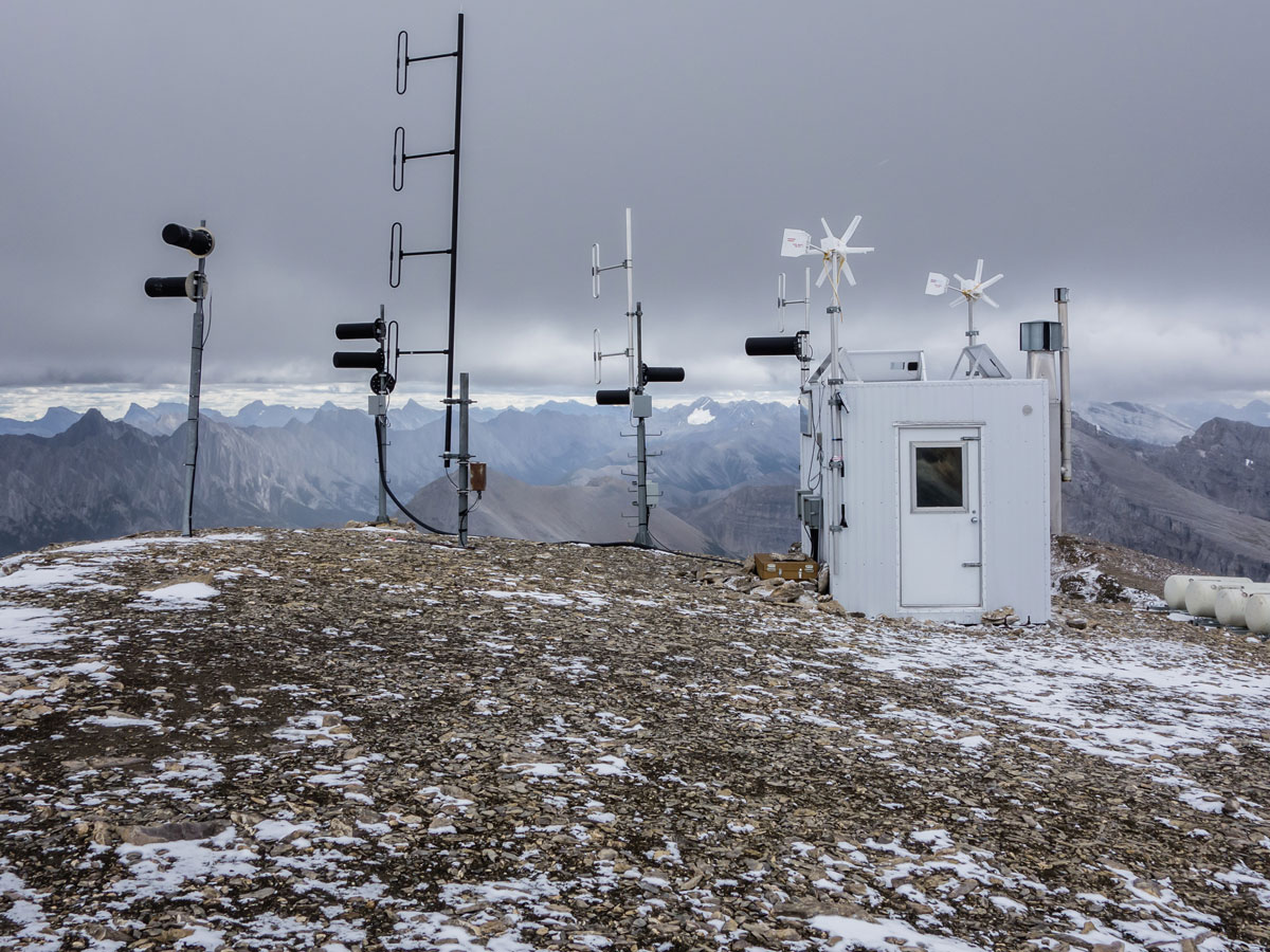 Weather station on Mount Bourgeau scramble in Banff National Park