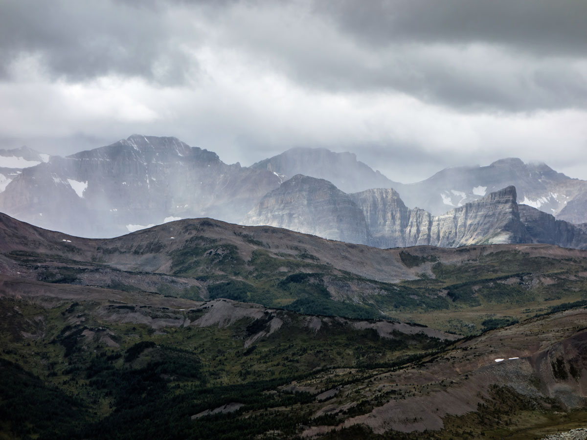 Snow squallys on Mount Bourgeau scramble in Banff National Park