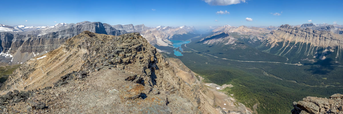 View northwest from the summit of Bow Peak scramble in Banff National Park