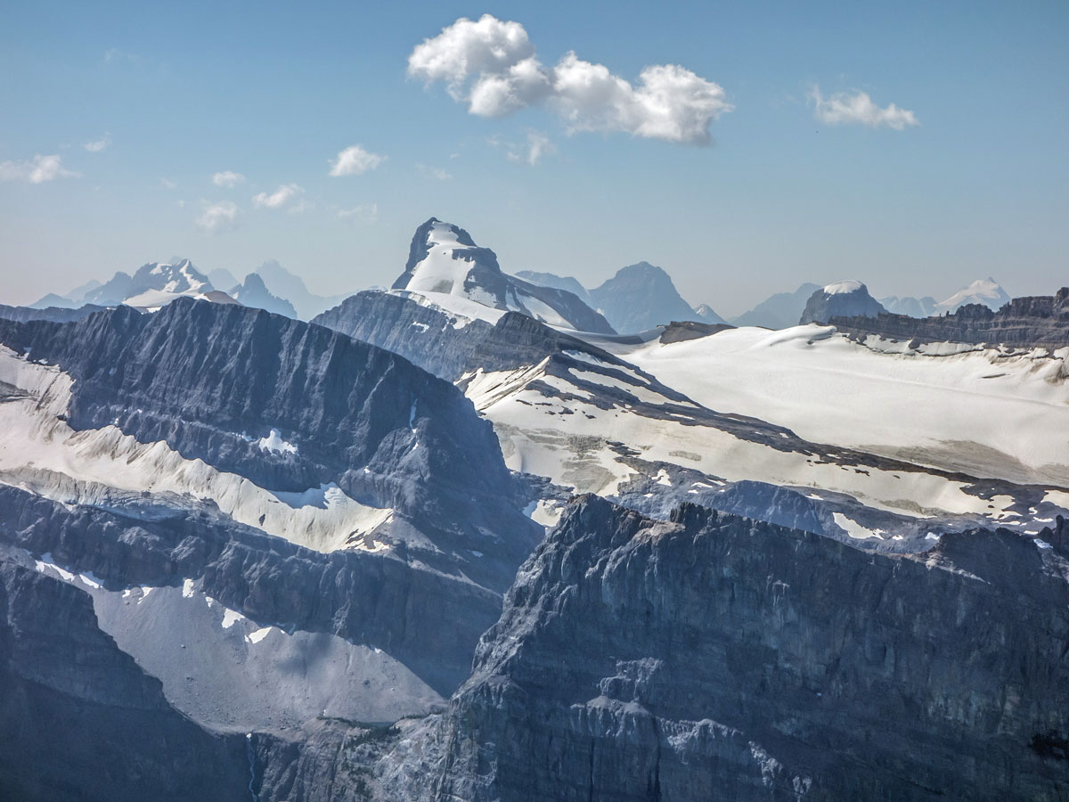 Bow Peak scramble in Banff National Park has amazing panorama overlooking mountains