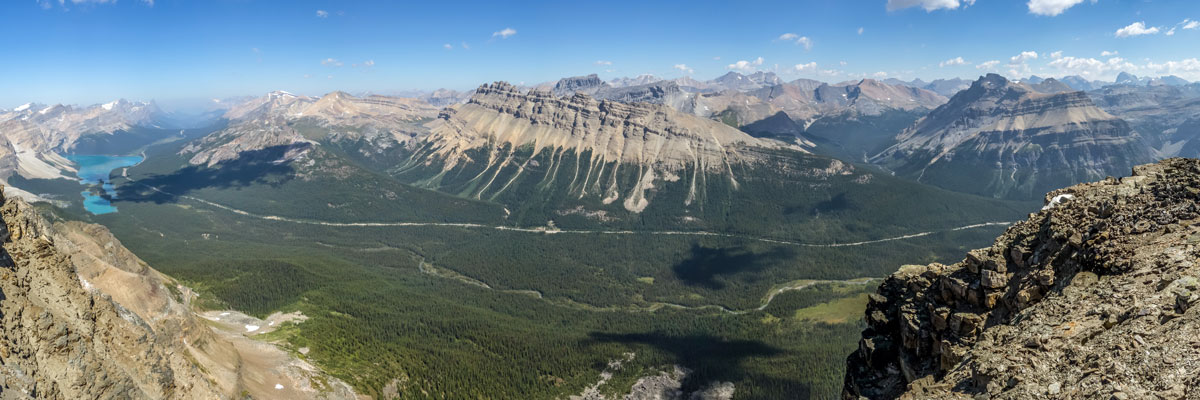 View northeast from the summit on Bow Peak scramble in Banff National Park
