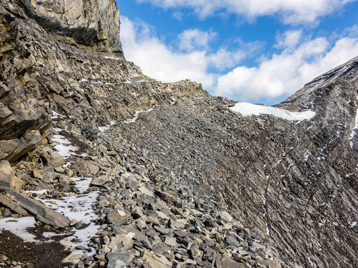 Traverse around the false summit on Cascade Mountain scramble in Banff National Park