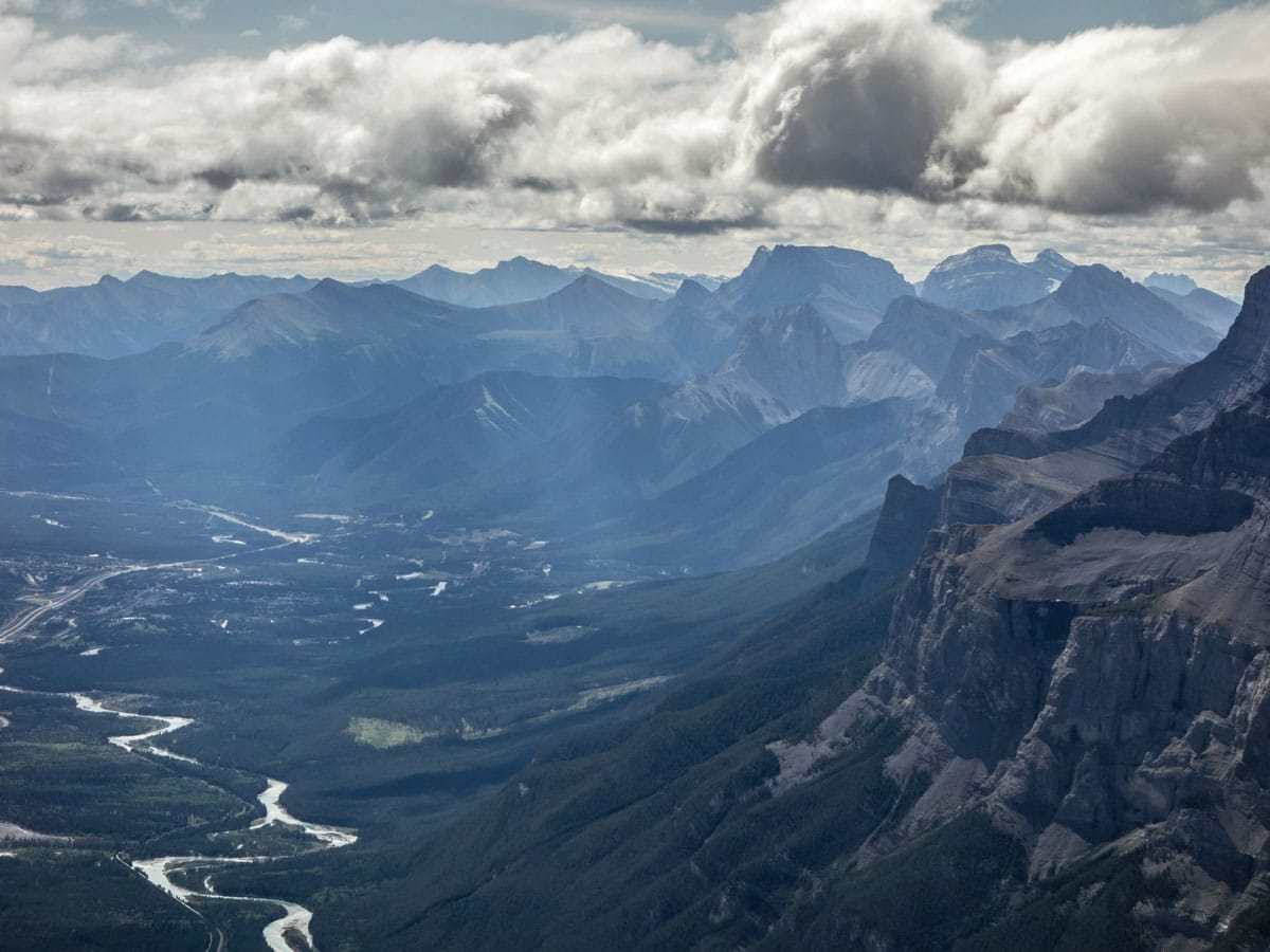 Mount Allan, Three Sisters, Lougheed and Sparrowhawk as seen from Cascade Mountain scramble in Banff National Park