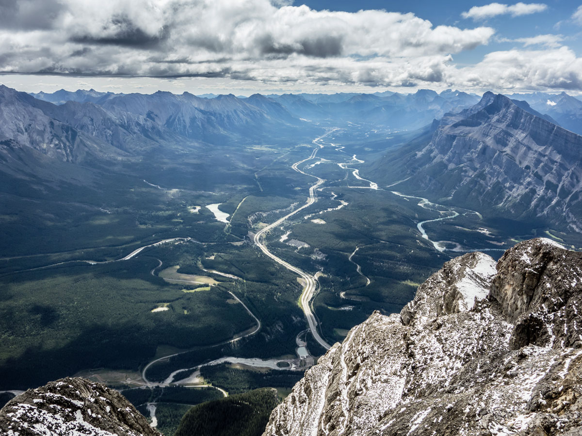 Trans Canada Highway from the above on Cascade Mountain scramble in Banff National Park