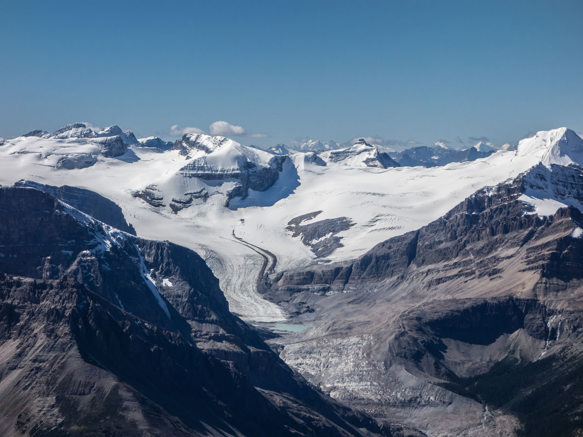 Peyto Glacier and Wapta Icefield on Observation Peak scramble in Banff National Park