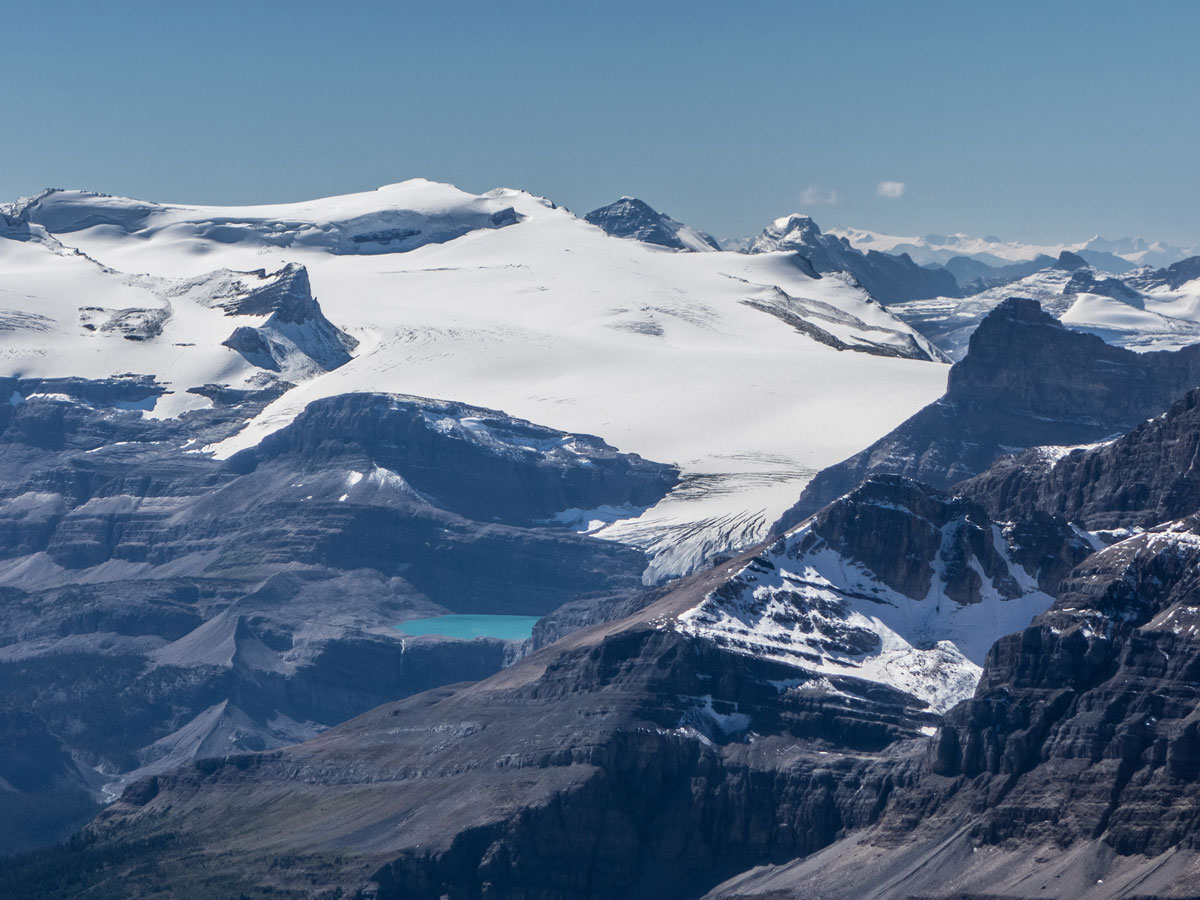 Iceberg Lake below Wapta Icefield on Observation Peak scramble in Banff National Park