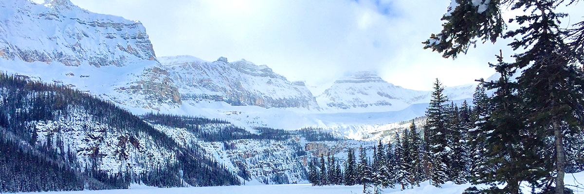 Stunning views at Boom Lake snowshoe trail in Banff National Park