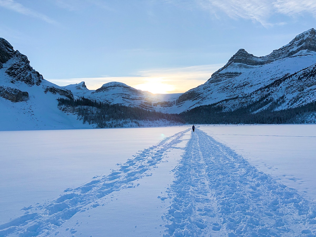 Views from Bow Lake snowshoe trail in Banff National Park