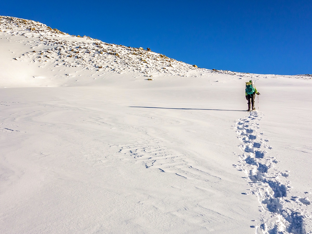 Going upon Crystal Ridge snowshoe trail Banff National Park