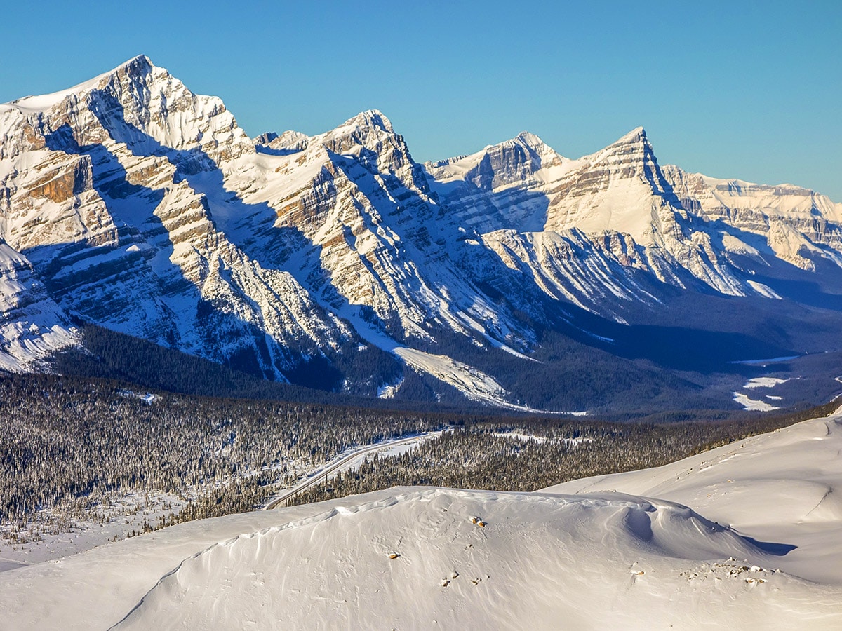 Icefield Parkway views from Crystal Ridge snowshoe trail Banff National Park