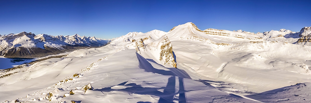 View from the southern summit of Crystal Ridge snowshoe trail Banff National Park