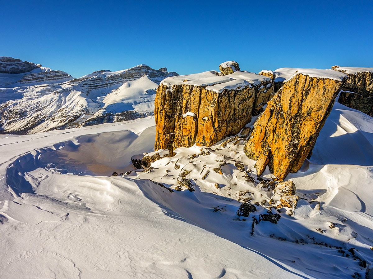 Strange rocks on Crystal Ridge snowshoe trail Banff National Park