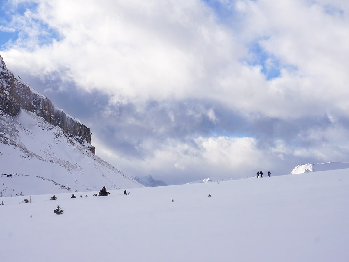 A group on Deception Pass snowshoe trail Banff National Park