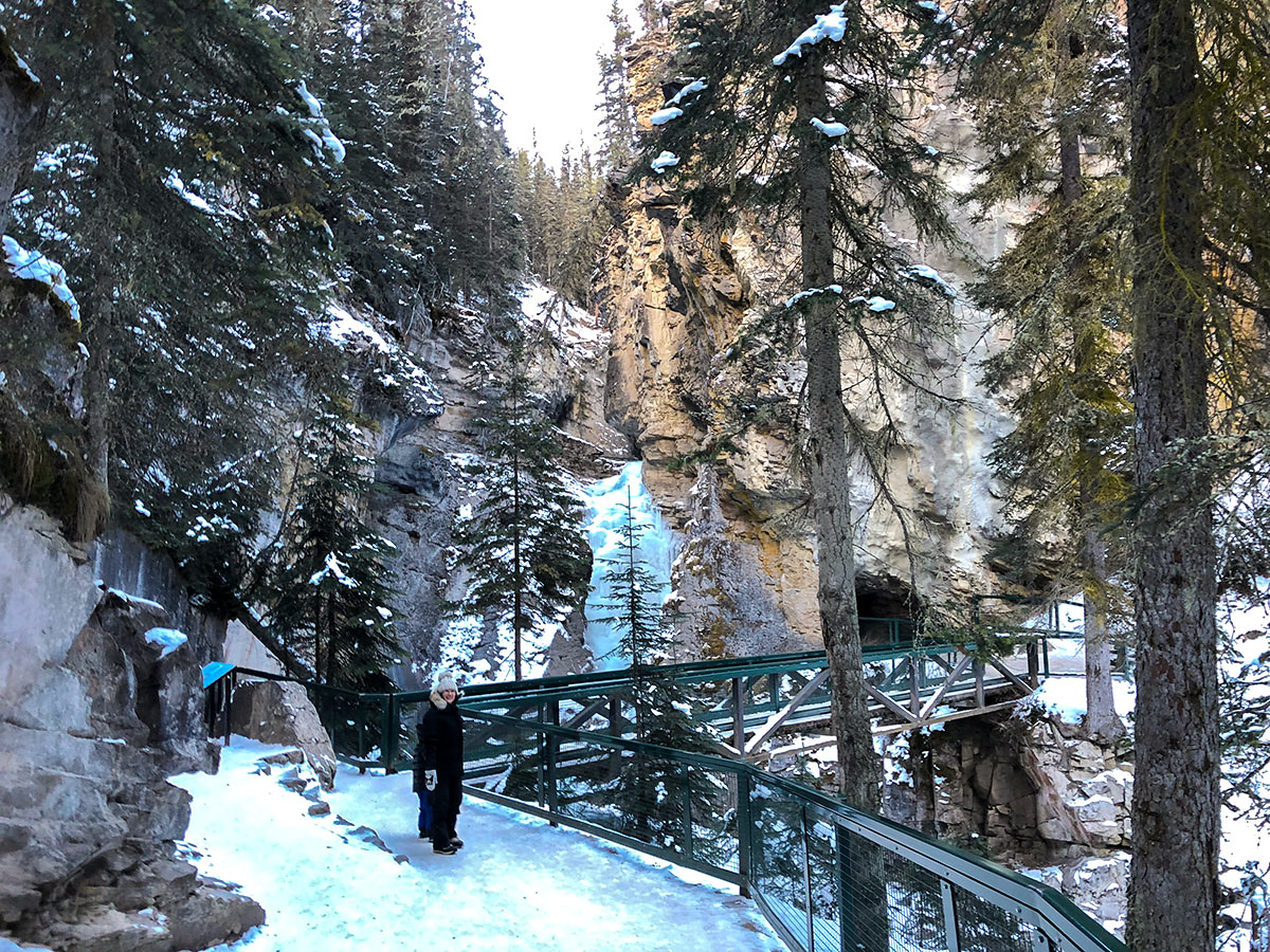 Lower Falls on Johnston Canyon snowshoe trail in Banff National Park
