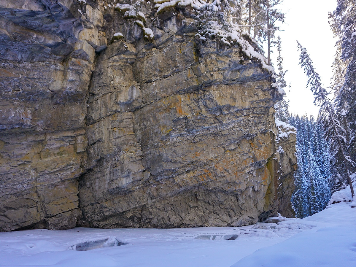 Rocks along Johnston Canyon snowshoe trail in Banff National Park