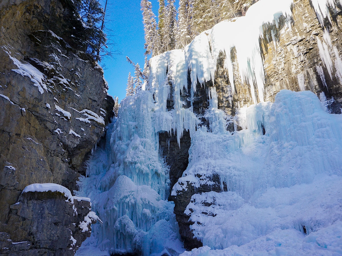 Upper Falls on Johnston Canyon snowshoe trail in Banff National Park