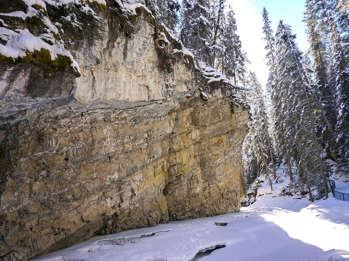 Beautiful views of Johnston Canyon snowshoe trail in Banff National Park