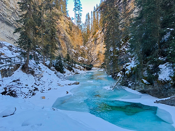 Scenery on Johnston Canyon snowshoe trail in Banff National Park