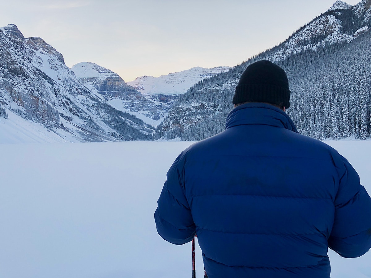 Views on Lake Louise snowshoe trail in Banff National Park