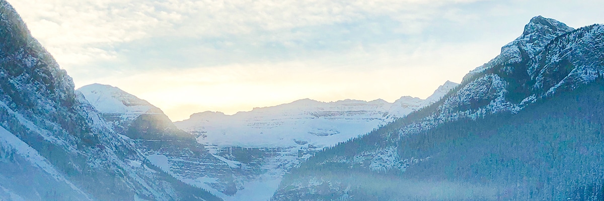 Winter views from Lake Louise snowshoe trail in Banff National Park