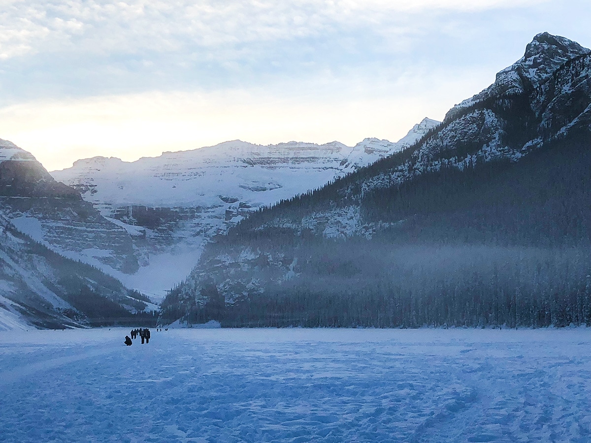 Winter on Lake Louise snowshoe trail in Banff National Park