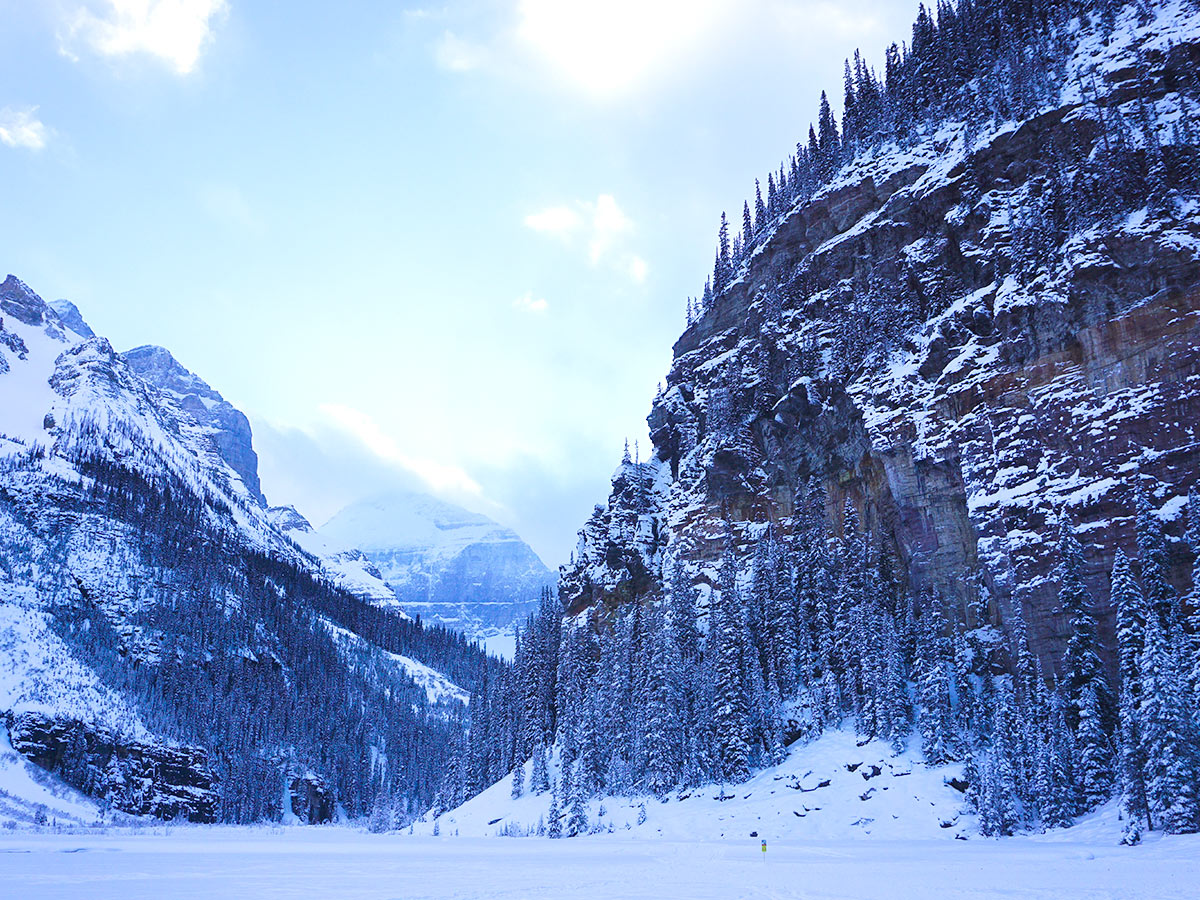 Stunning views from Lake Louise snowshoe trail in Banff National Park