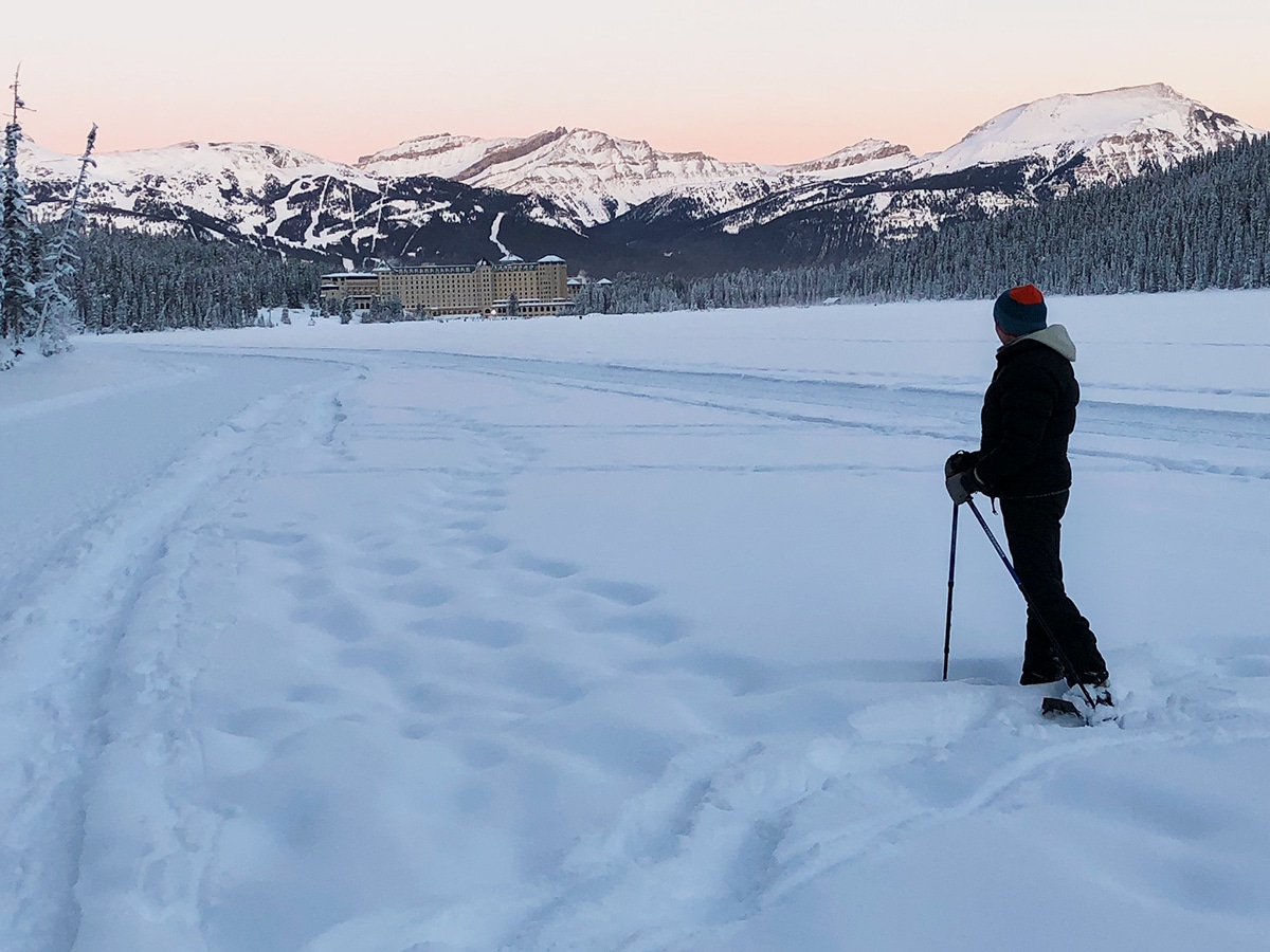 Path of Lake Louise snowshoe trail in Banff National Park