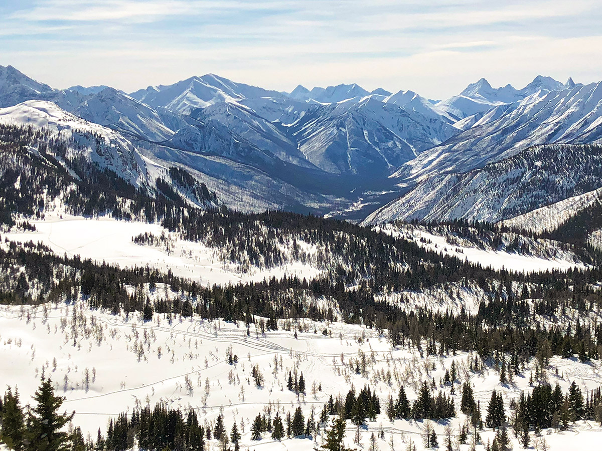 View from Standish Viewing Deck on Sunshine Meadows snowshoe trail Banff National Park