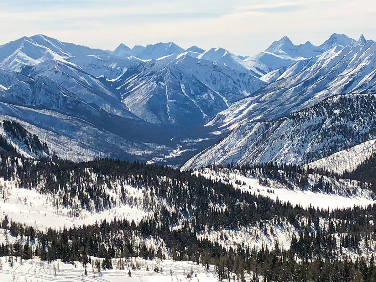 Stunning scenery from Sunshine Meadows snowshoe trail Banff National Park