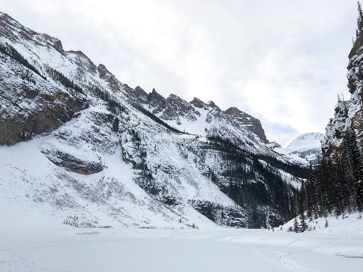 Turnaround point on Lake Louise Lakeshore XC ski trail in Banff National Park