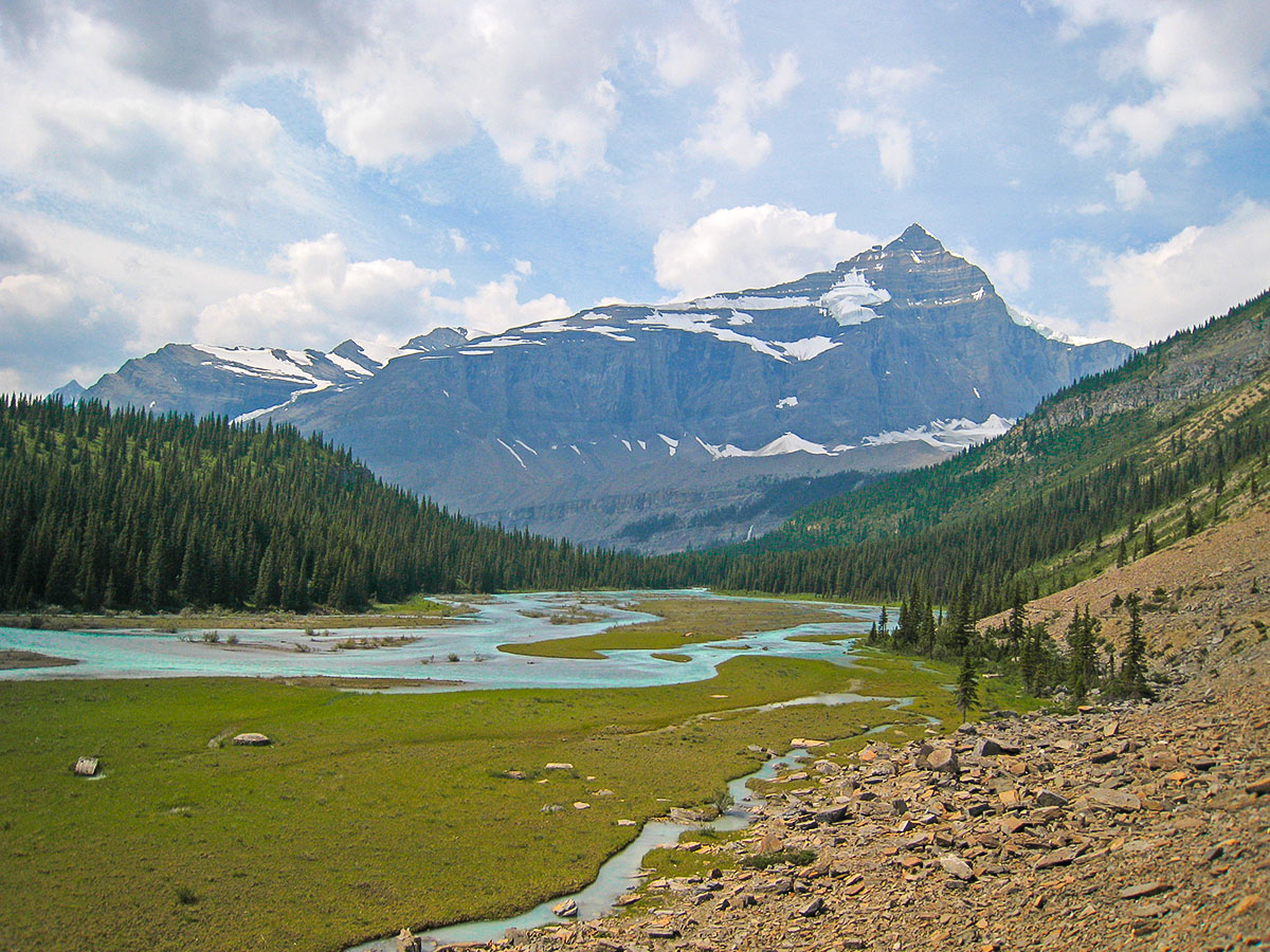 Robson River Valley on Berg Lake backpacking trail in Jasper National Park