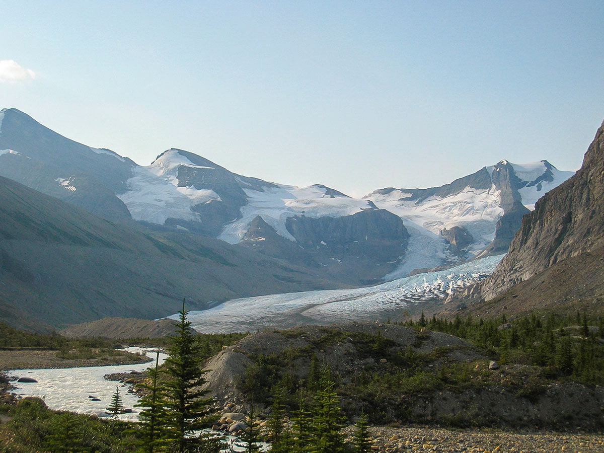 Glacier on Berg Lake backpacking trail in Jasper National Park