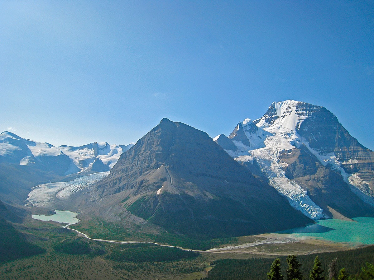 View from Mumm Basin on Berg Lake backpacking trail in Jasper National Park